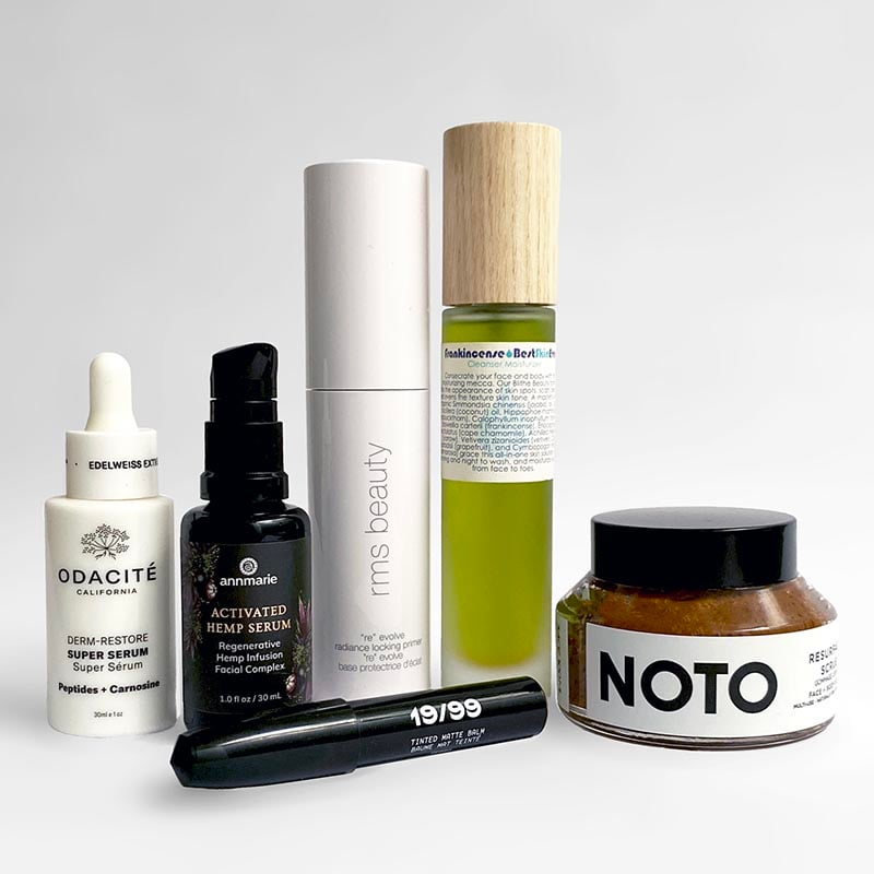 cleansing oil, facial scrub and serum