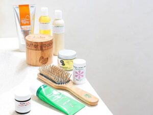 Favorite hair care and body care products from Living Libations, Suntegrity, Bkind, Weleda, Innersense, Meow Meow Tweet