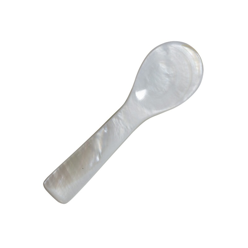 Shop Living Libations Mother Of Pearl Spoon, a 2 inch spoon for stirring and retrieving product from small jars and bottles.