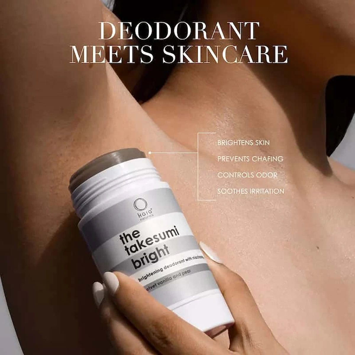 Kaia Naturals Takesumi Bright Niacinamide Brightening Deodorant for dark spot pigmentation in the underarm region, available at Inspire Beauty.