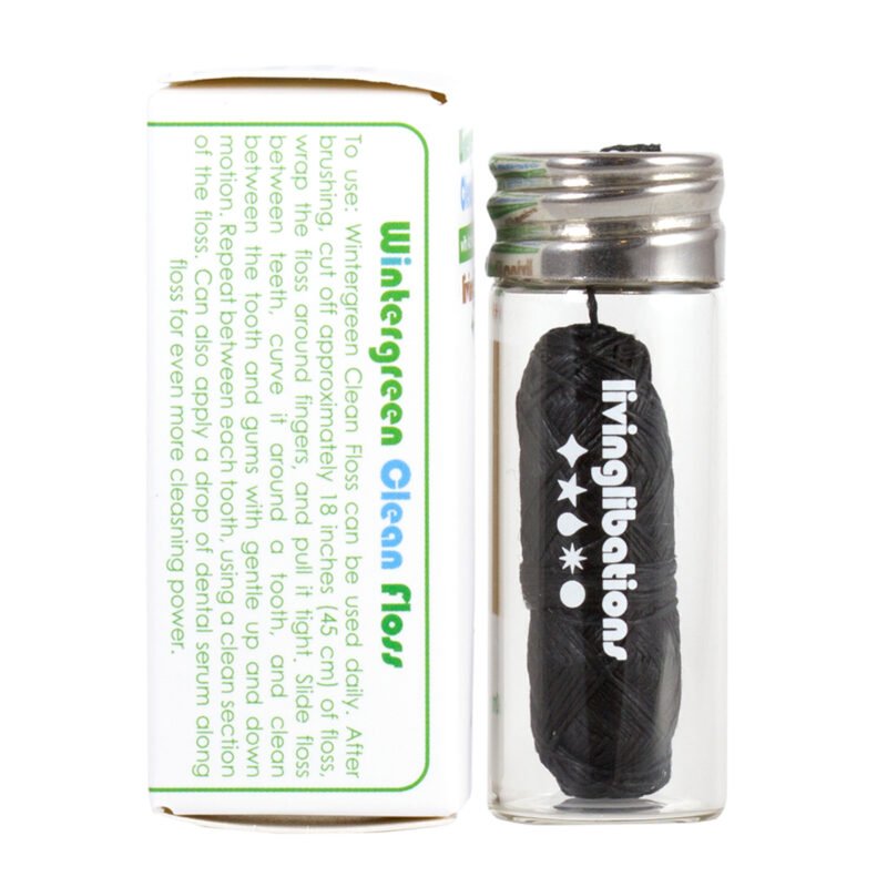 Shop Living Libations Wintergreen Clean Floss, a vegan dental floss infused with purifying charcoal and mint.