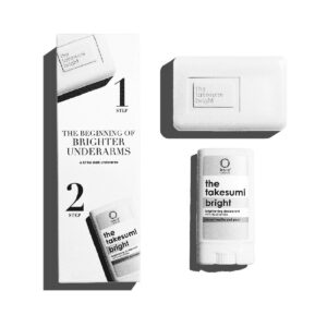 Kaia Naturals The Takesumi Bright Starter Kit is a trial size brightening body bar and deodorant to fade underarm dark spots.