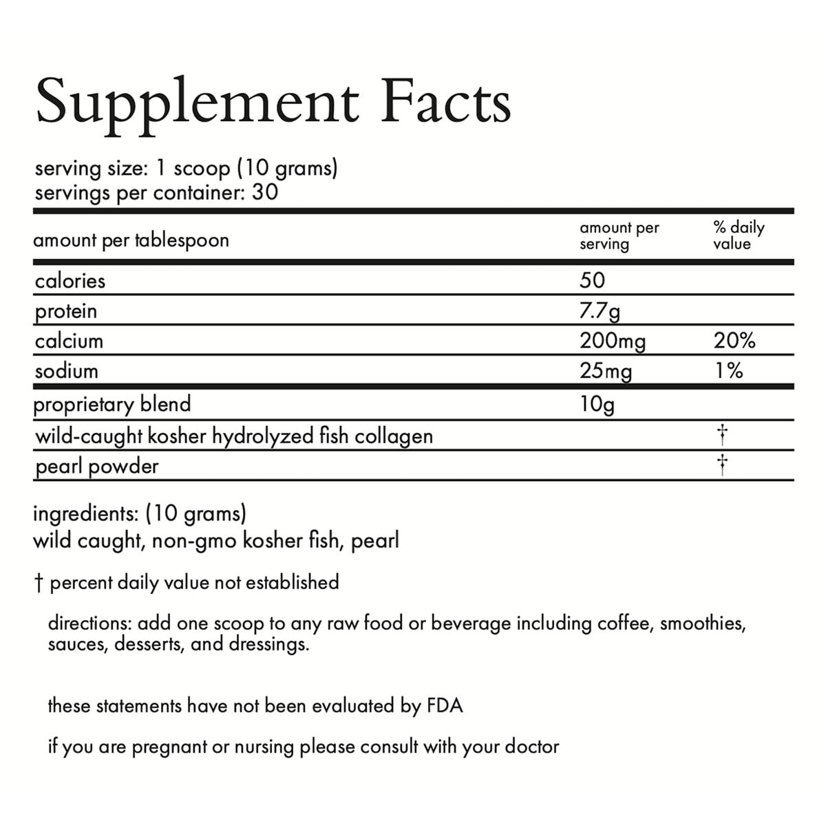 Agent Nateur Holi (Mane) supplement facts.