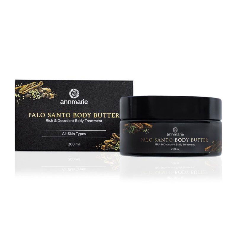 Annmarie Palo Santo Body Butter, a deeply moisturizing body butter to soften and replenish dry skin.