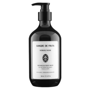Shop Sangre de Fruta Neroli Noir Botanical Body Wash at Inspire Beauty, a mild lathering body gel with a euphoric neroli scent.