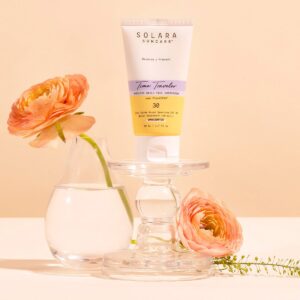 Solara Suncare Time Traveler Ageless Daily Face Sunscreen SPF 30 is an unscented, water-resistant mineral sunscreen that moisturizes as it protects.