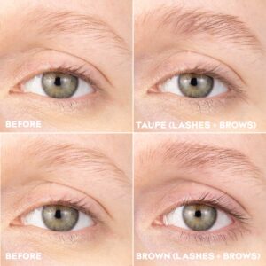 A comparison of 19/99 Beauty Lash Tint Mascara in shades Brown and Taupe