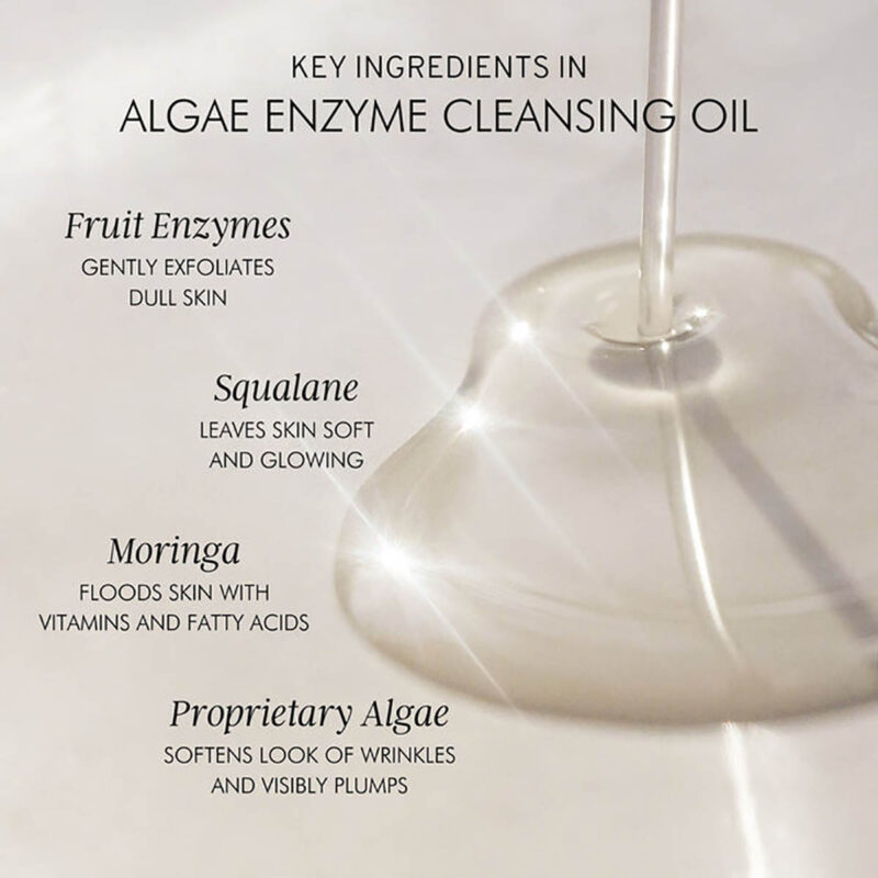 MARA Algae Enzyme Cleansing Oil is a nourishing, hydrating daily cleanser that removes makeup and grim as it softens and cleanses skin.