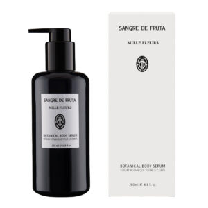 Sangre de Fruta Botanical Body Serum Mille Fleurs is a lightweight, skin-softening body moisturizer with a bright floral scent.