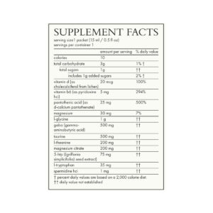 Agent Nateur Calm (Beauty) Daily Supplemement Facts.