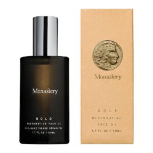 Monastery Made Gold Restorative Face Oil is made with a unique blend of vitamin and nutrient rich oils to calm and replenish the skin.