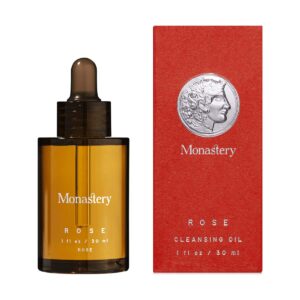 Monastery Made Rose Cleansing Oil, a nourishing and calming oil cleanser to remove makeup and impurities.