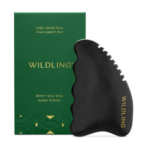 Wildling Aura Stone is a body gua sha bian stone tool to lift, firm, and smooth dimpled skin.