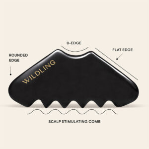 Wildling scalp comb gua sha has various edges for different forms of massage of the scalp and neck.