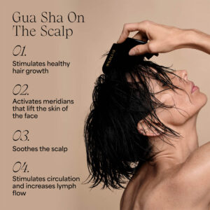 Scalp massage with Wildling Empress Gua Sha Scalp Comb stimulates energy and flow for a healthy scalp and improved hair growth.