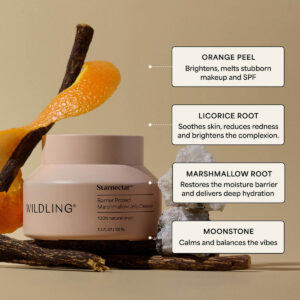 Wildling Starnectar Jelly Cleanser softens, hydrates and brightens skin as it cleanses and removes makeup and spf.