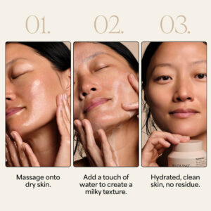 Apply Wildling Starnectar Cleanser to dry skin, massage with a touch of water to create a milk and removed with a damp washcloth.