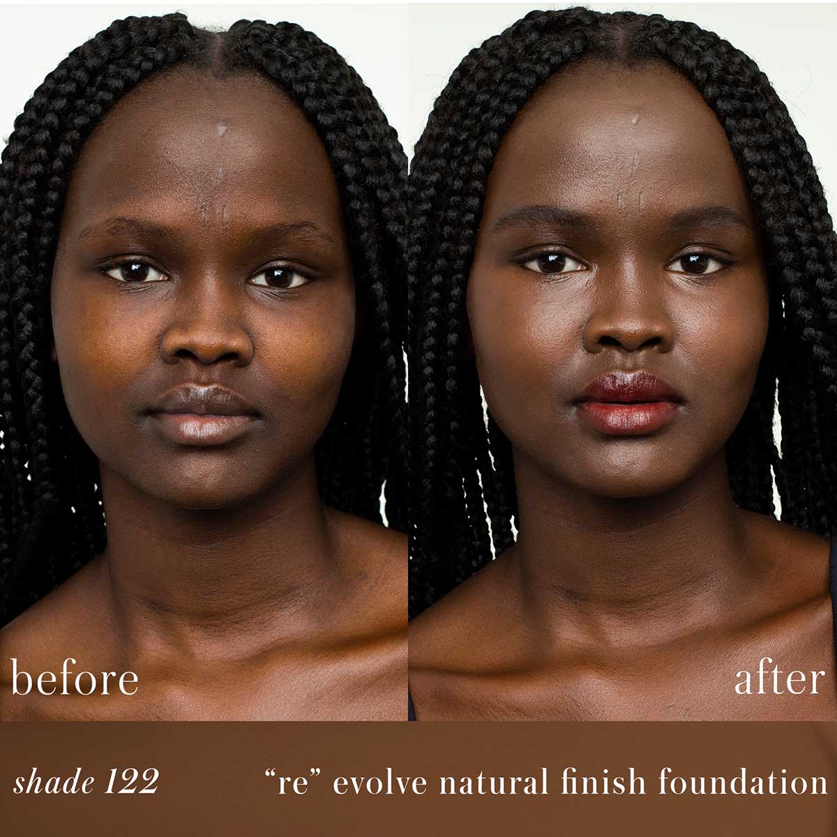 RMS Beauty ReEvolve Natural Finish Liquid Foundation shade 122 is a rich ebony hue.