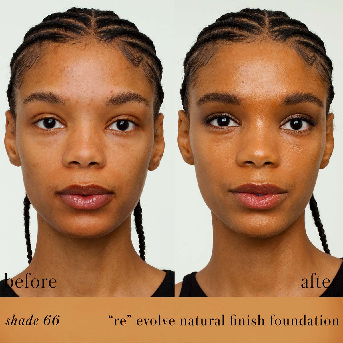 RMS Beauty ReEvolve Natural Finish Liquid Foundation shade 66 is a golden sienna hue.