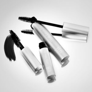 RMS Beauty Straight Up™ Volumizing Peptide Mascara full size and travel size.