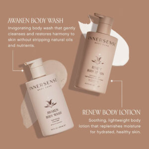 Use Innersense Awaken + Renew Body Essentials Set for firm, hydrated and radiant skin.