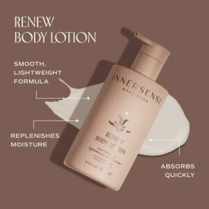 Use Innersense Renew Body Lotion to moisturize and soften skin.