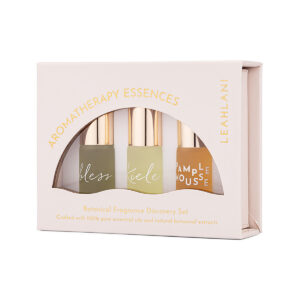 Leahlani Botanical Fragrance Discovery Set is a 3-piece set of mini Leahlani aromathery essence perfumes.