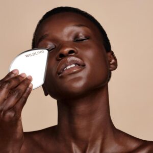 Wildling Empress Platinum is a stainless steel gua sha facial massage tool to sculpt and firm the skin.
