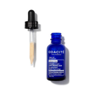 Use Odacité Vitamin C & E + Hyaluronic Acid Brightening Serum to fade the appearance of dark spots and even out skin tone.