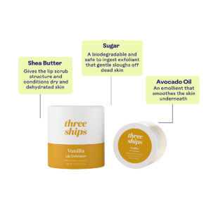 Three Ships Vanilla Lip Exfoliator is a nourishing lip scrub for smooth, plump lips.
