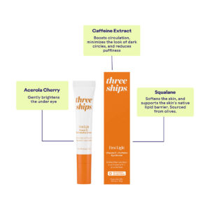 Three Ships First Light Vitamin C + Caffeine Eye Cream is a fast-absorbing, weightless eye cream formulated with Caffeine, Vitamin C and Vegan Squalane.