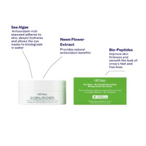 Visibly smooth and firm your undereye area with Three Ships Off Duty Sea Algae + Bio-Peptide Smoothing Biodegradable Eye Masks