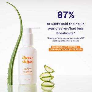 Three Ships Purify Aloe + Amino Acid Gel Cleanser is a gentle brightening cleanser that removes makeup and impurities.