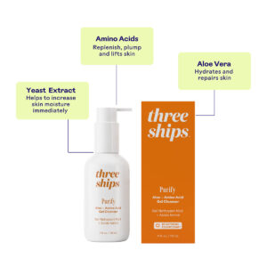 Three Ships Purify Aloe + Amino Acid Gel Cleanser is super gentle on your skin, and hard on dirt.