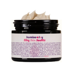 Living Libations Jasmin Joy Silky Skin Souffle is a rich face and body cream to soften and replenish dry skin.