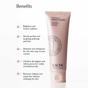 Sachi Skin Saffron Luminous Cleanser is a gentle gel cleanser that brightens skin as it cleanses.
