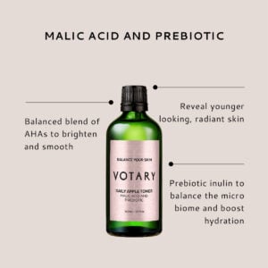 VOTARY Daily Apple Toner is an exfoliating acid toner to brighten and smooth skin.
