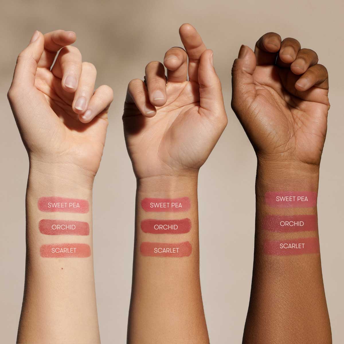 Swatches of Minori Cream Blushes available at Inspire Beauty.
