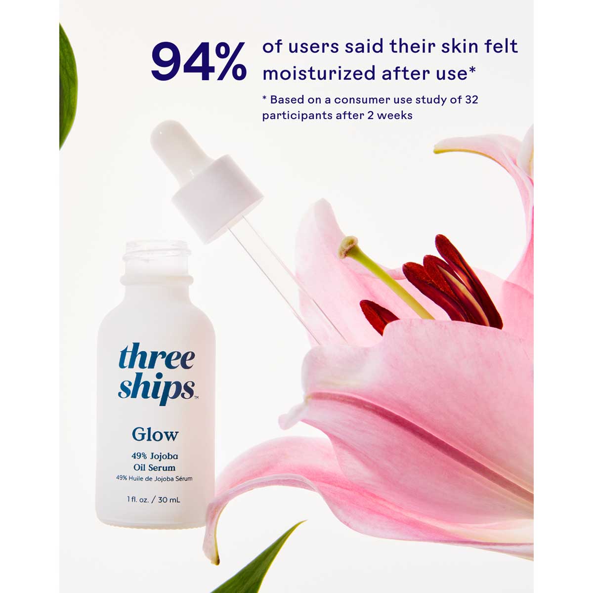 Three Ships Glow 49% Jojoba Oil Serum reduces the appearance of pores and helps balance oily skin.