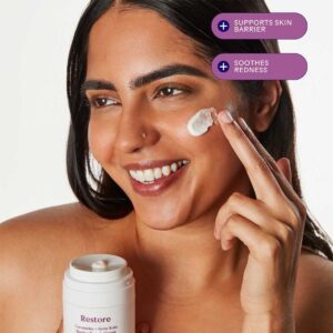 Three Ships Restore Barrier Repair Cream is a lightweight moisturizer to replenish skin and reduce redness, great for sensitive skin.