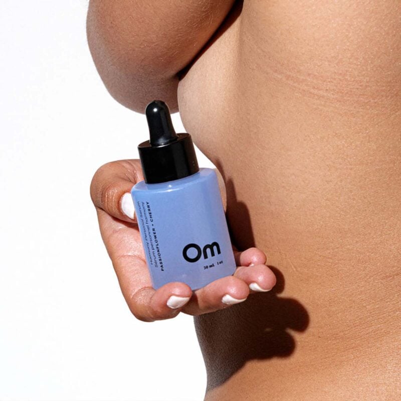 Om Organics Passionflower + Cherry Harmony Personal Serum works to fortify skin and promote natural lubrication.
