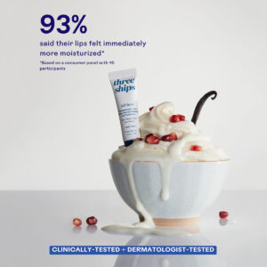 Three Ships SoftServe Pomegranate + Shea Butter Barrier-Building Lip Treatment is an ultra-cushiony lip treatment that plumps, hydrates, and helps support the lip’s natural barrier.