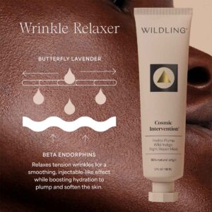 Wildling Cosmic Intervention Hydro-Plump Wild Indigo Night Repair Mask a wrinkle relaxing treatment, while you sleep.