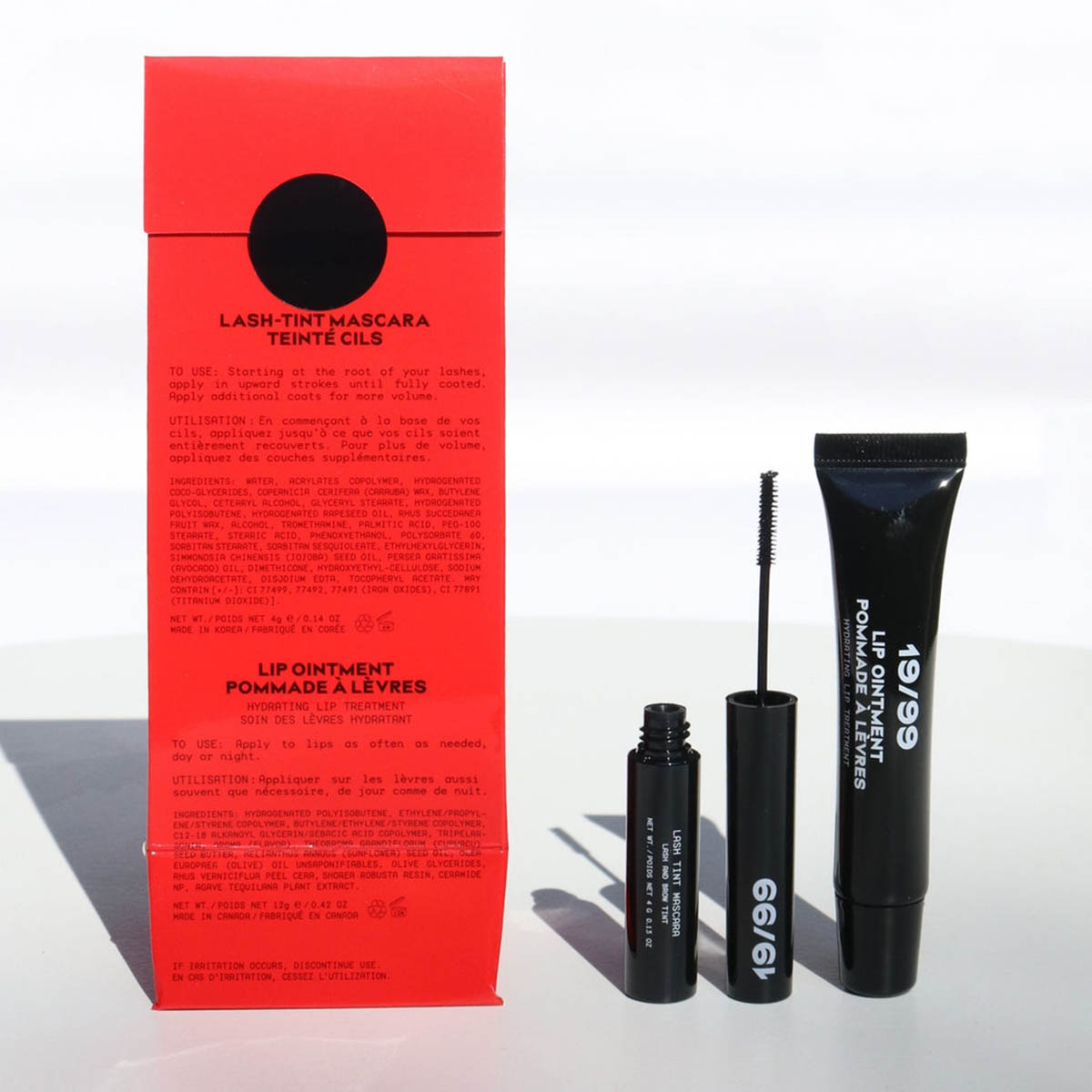 19/99 Daily Duo Kit comes with an ultra hydrating lip balm and 19/99 best selling mascara in shade black.