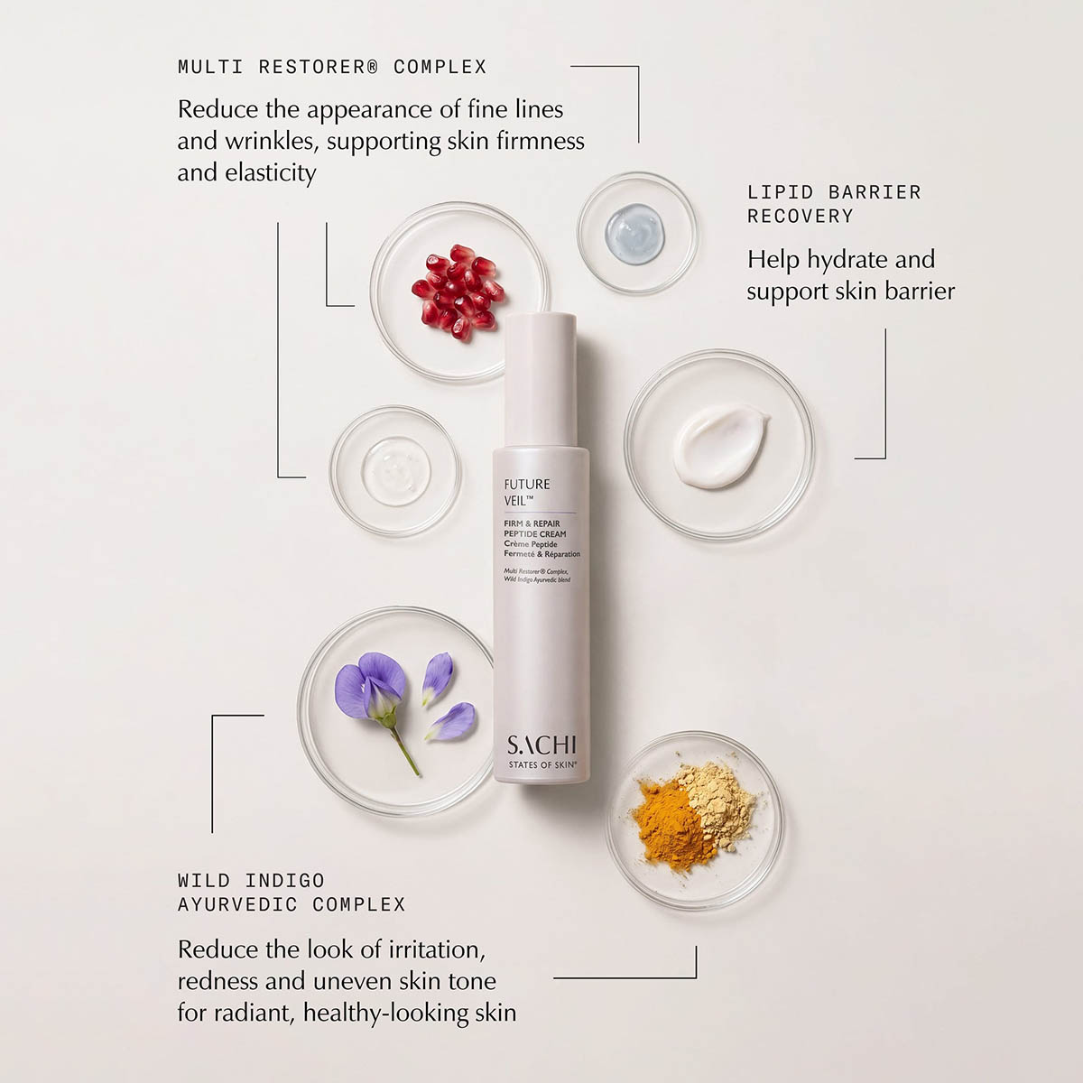 Sachi Skin Future Veil Firm & Repair Peptide Cream available at Inspire Beauty.
