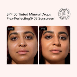 Odacité SPF 50 Mineral Drops Tinted Sunscreen shade 03 for medium skin with warm undertones, available at Inspire Beauty.