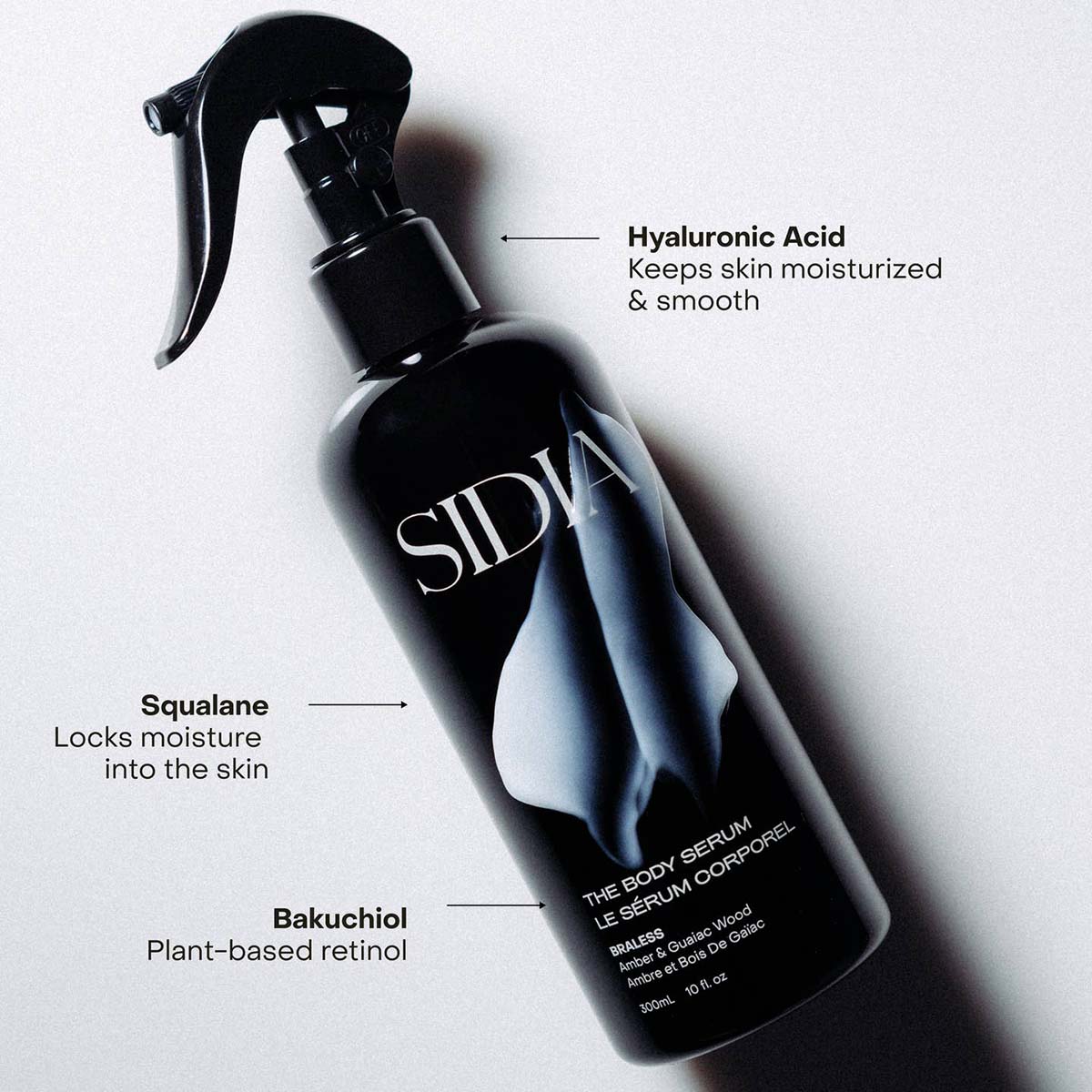 SIDIA The Body Serum lightweight, fast-absorbing formula hydrates and restores with every spray.