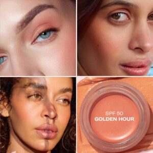 Odacité SPF 50 Color Balm in shade Golden Hour is a sun-kissed coral with a warm golden shimmer and buildable coverage.
