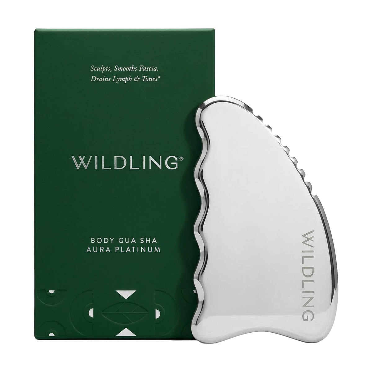 Shop Wildling Beauty Aura Platinum stainless steel body gua sha at Inspire Beauty.