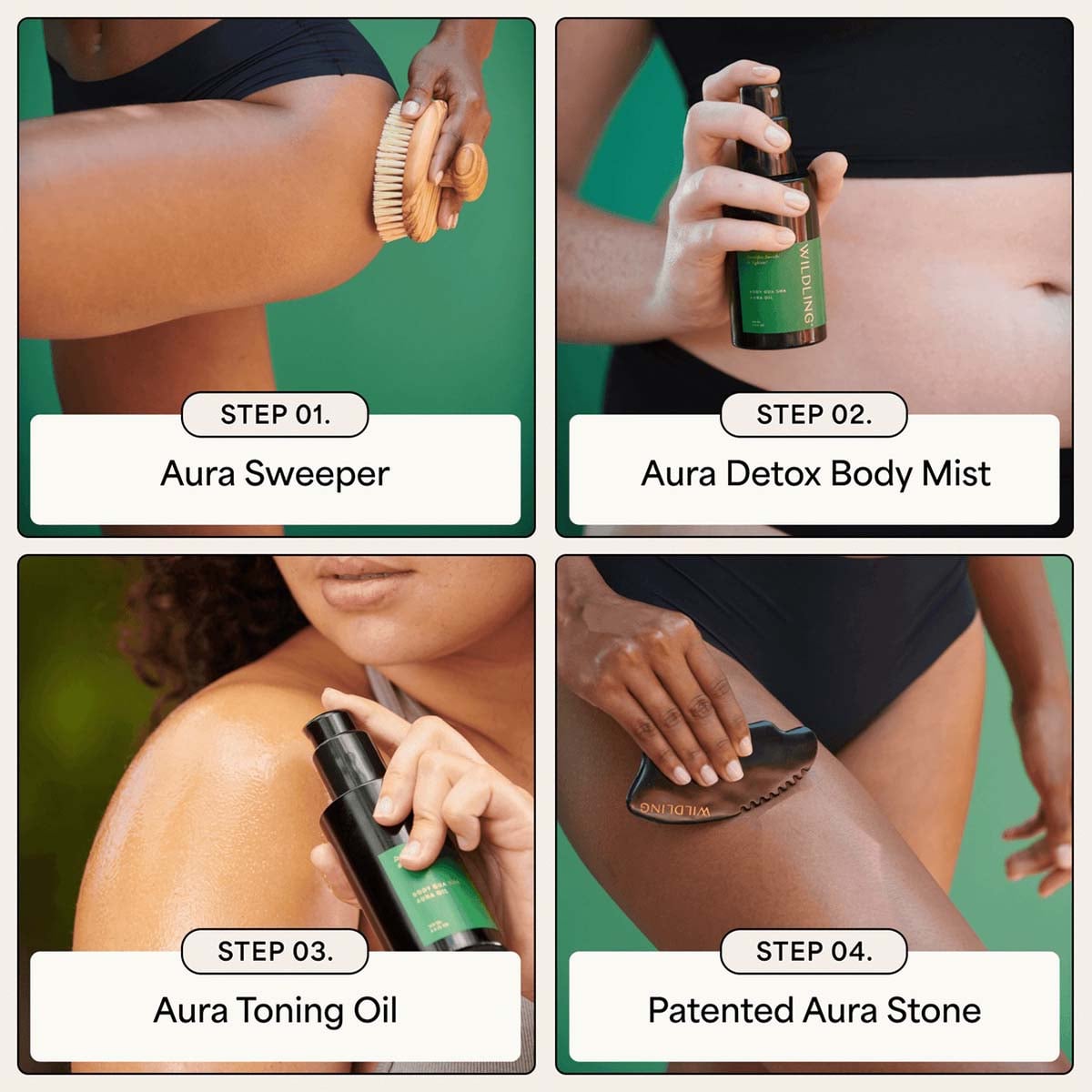 Use Wildling Aura Sweeper to exfolaite and promote soft and firmer skin.